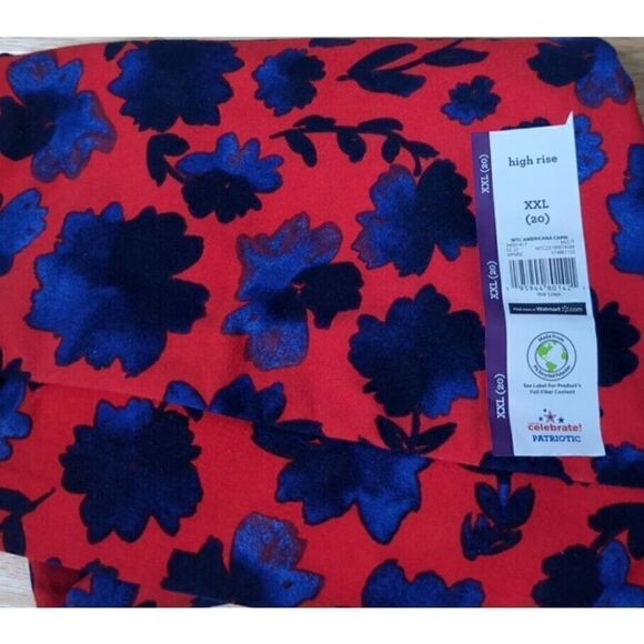 Way to Celebrate Capri Legging Red and Blue Floral Design 2XL (20) - Picture 1 of 3